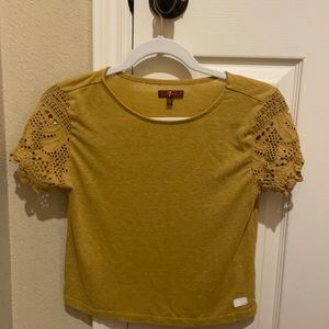 Cute mustard yellow shirt with lace sleeves
